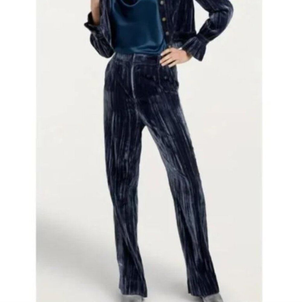 CINQ A SEPT Collins Relaxed Straight Leg Velvet Pants in Peacock Blue size 8 New